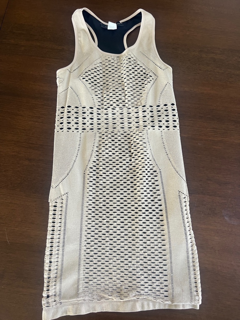 Whitney Eve Beige Crochet Knit Racerback Midi Dress
